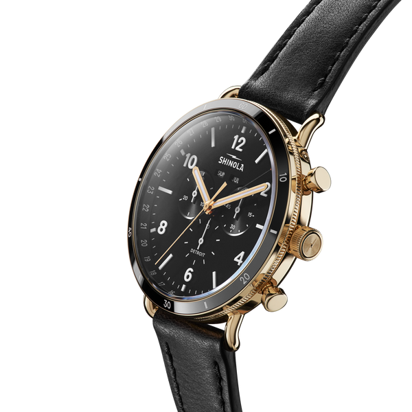 Shinola Canfield Sport Chronograph Watch Black Leather