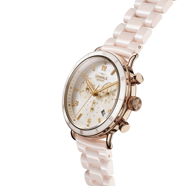Shinola Canfield Sport Chronograph Watch Pink Mother Of Pearl