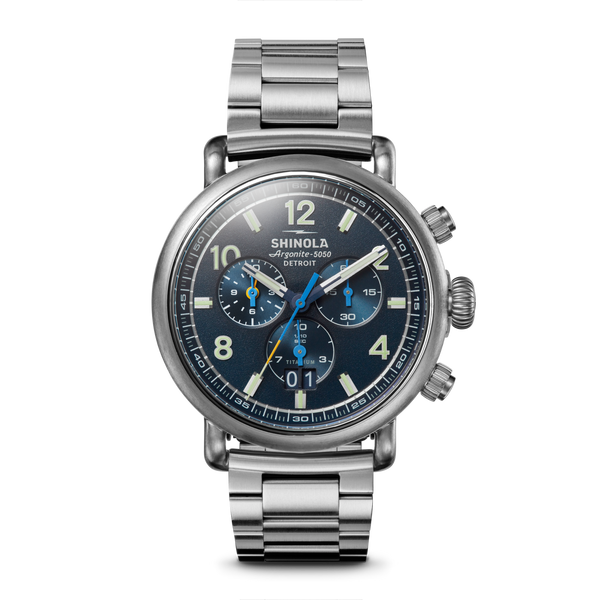 shinola Runwell Chronograph West Wind Watch Gift Set with Additional Strap Midnight Blue