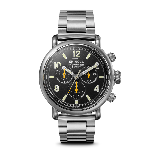 shinola Runwell Chronograph West Wind Watch Gift Set with Additional Strap Black