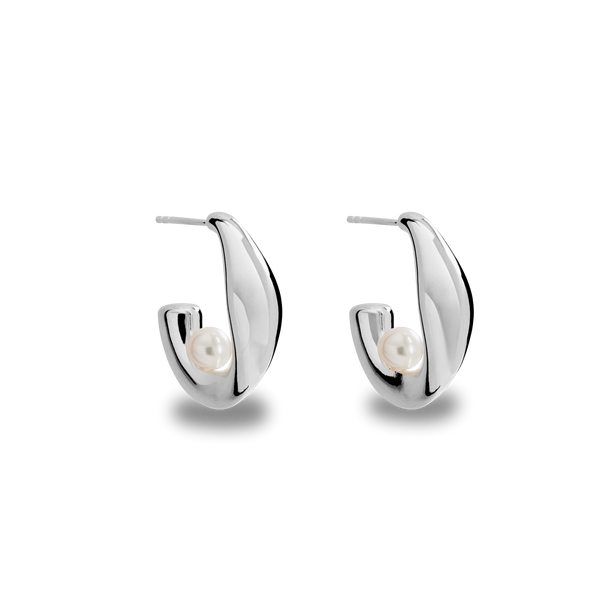 Shinola Signature Silver Pearl Hoops