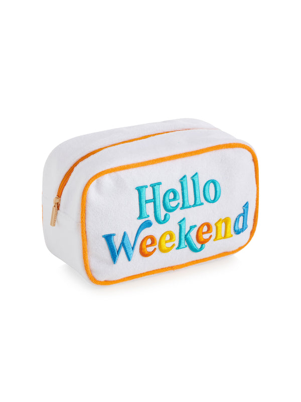 Shiraleah Shiraleah Cabana "Hello Weekend" Medium Zip Pouch White