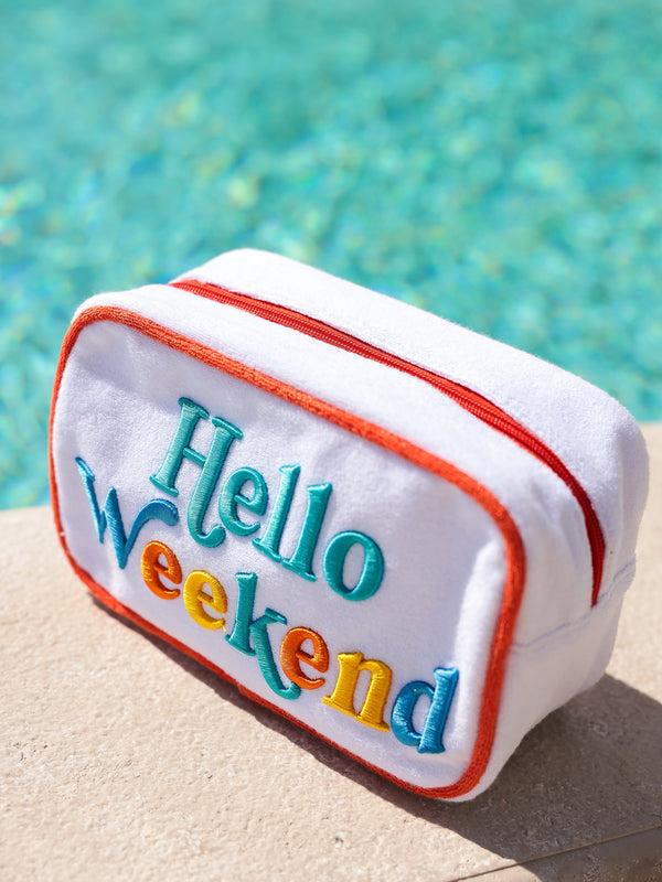 Shiraleah Shiraleah Cabana "Hello Weekend" Medium Zip Pouch White