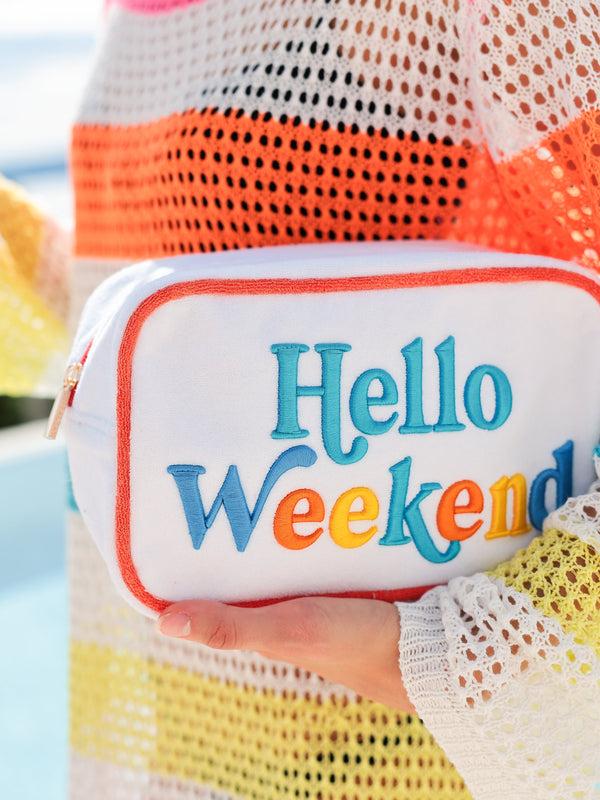 shiraleah Shiraleah Cabana "Hello Weekend" Medium Zip Pouch White