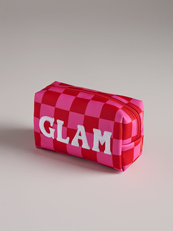 shiraleah Shiraleah Cara Checkered "Glam" Zip Pouch Pink