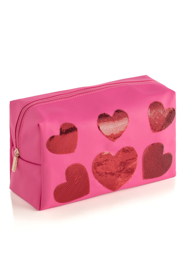 Shiraleah Shiraleah Cara Sequin Hearts Zip Pouch Pink
