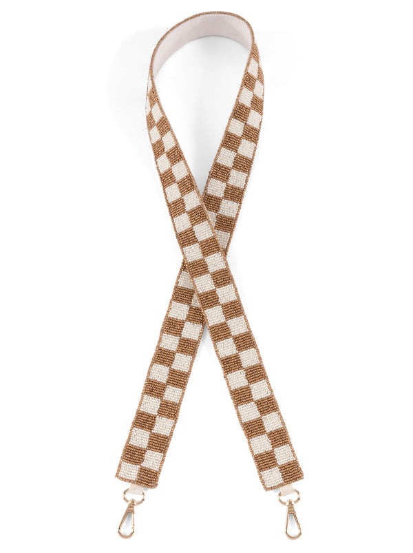 Shiraleah Shiraleah Check Pattern Beaded Bag Strap Gold