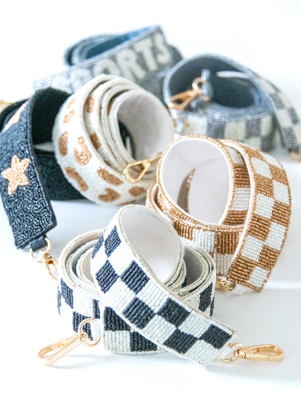 Shiraleah Shiraleah Check Pattern Beaded Bag Strap Gold