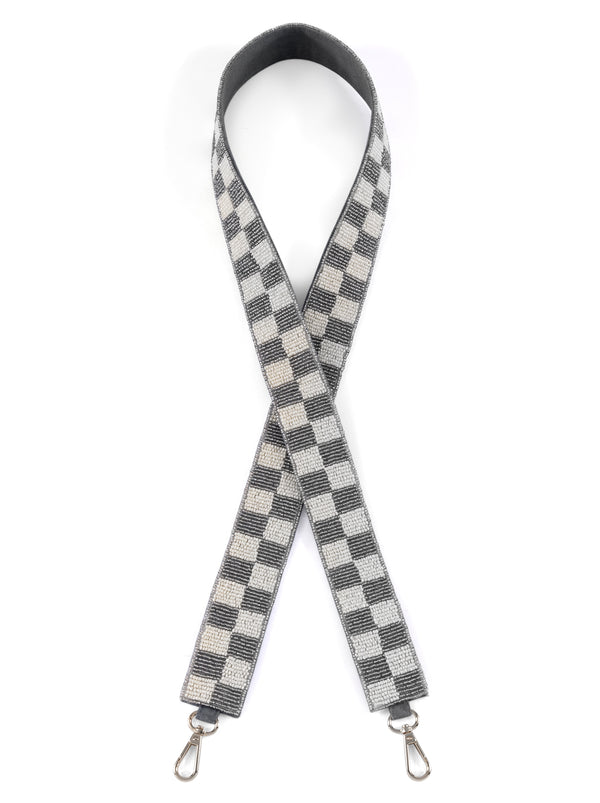 Shiraleah Shiraleah Check Pattern Beaded Bag Strap Silver