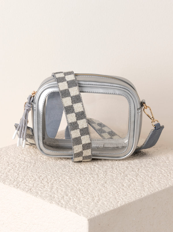 Shiraleah Shiraleah Check Pattern Beaded Bag Strap Silver