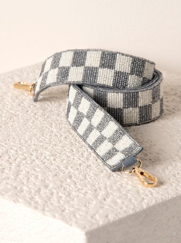 shiraleah Shiraleah Check Pattern Beaded Bag Strap Silver