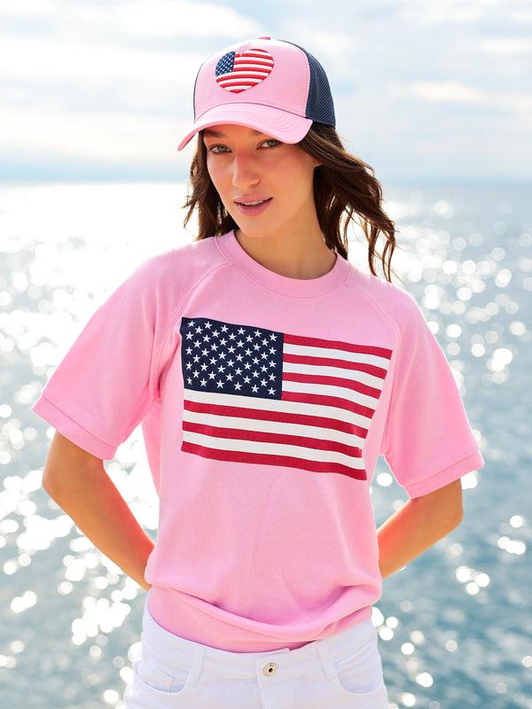Shiraleah Shiraleah Flag Lightweight Short Sleeve Sweatshirt Pink