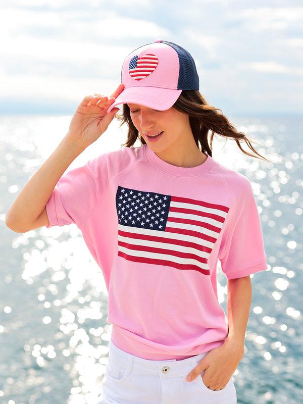 Shiraleah Shiraleah Flag Lightweight Short Sleeve Sweatshirt Pink