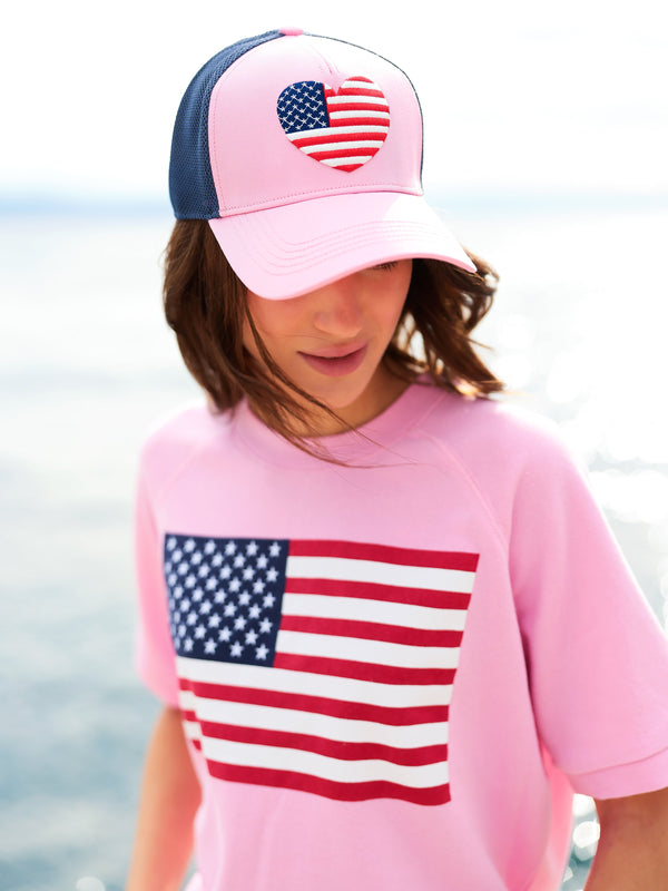shiraleah Shiraleah Flag Lightweight Short Sleeve Sweatshirt Pink