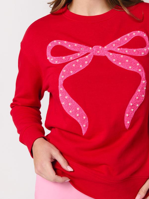 Shiraleah Shiraleah Pearl Bow Classic Sweatshirt Red