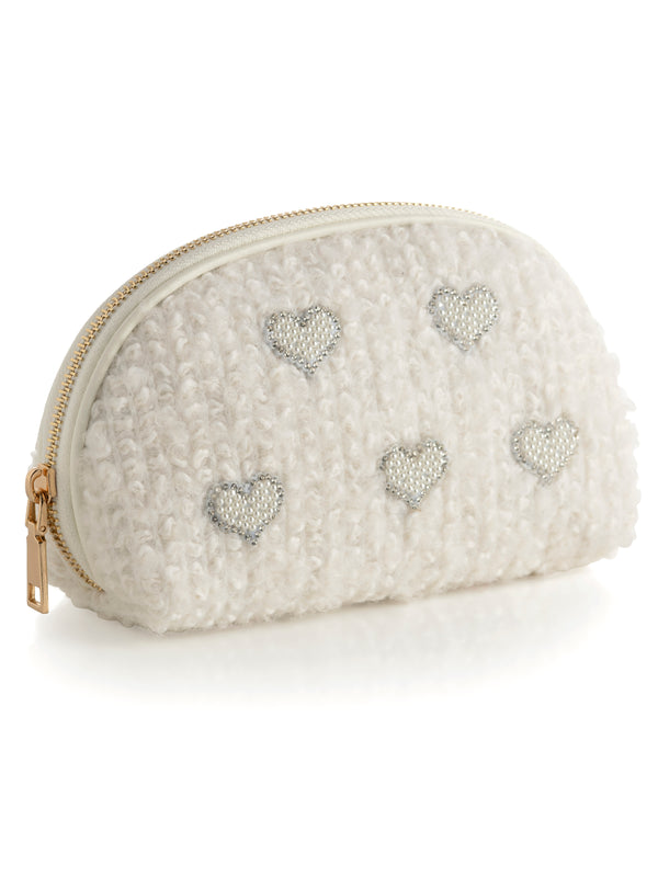 Shiraleah Shiraleah Hearts Boucle Zip Pouch Ivory