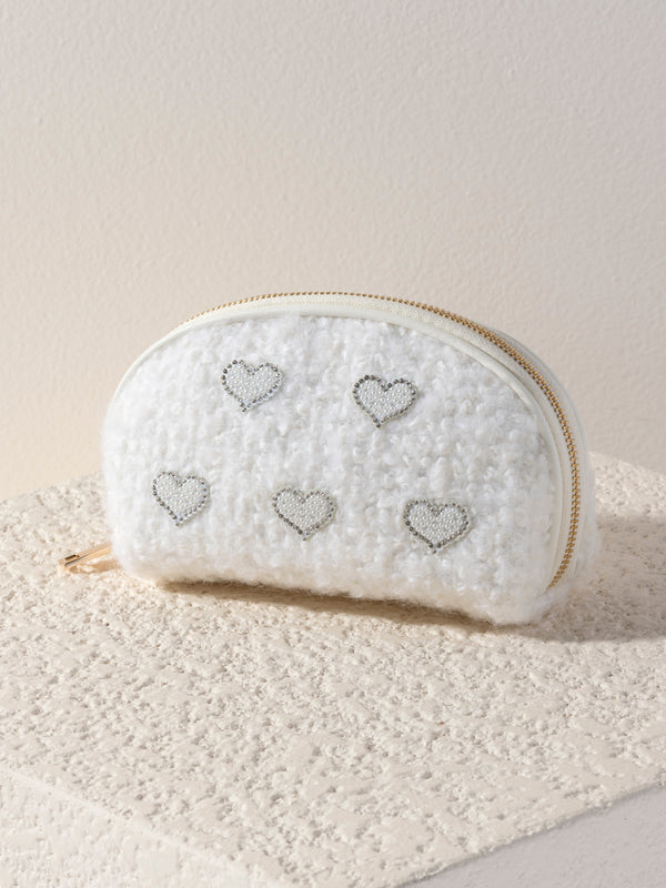 shiraleah Shiraleah Hearts Boucle Zip Pouch Ivory