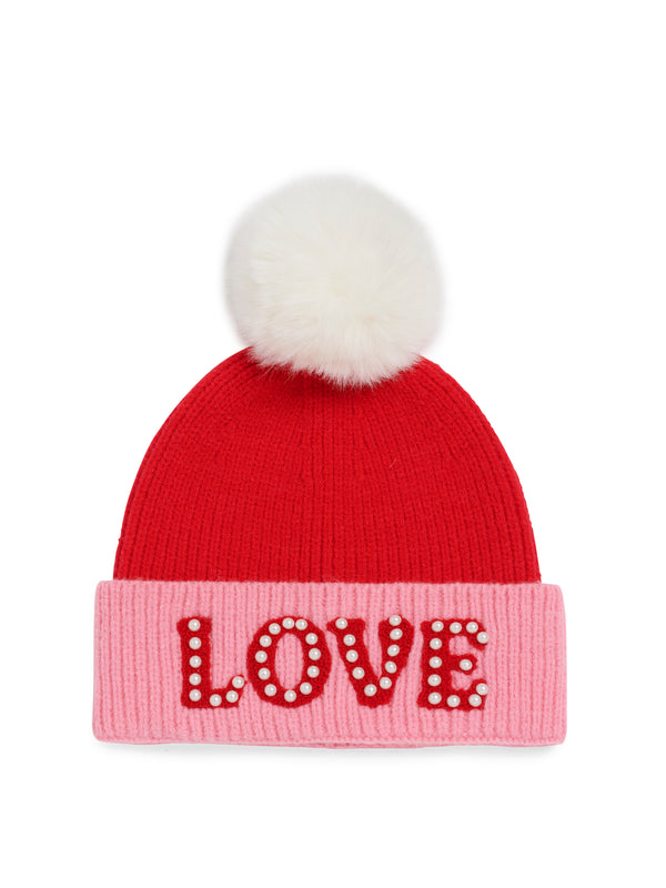 Shiraleah Shiraleah "Love" Beanie With Pearls Red