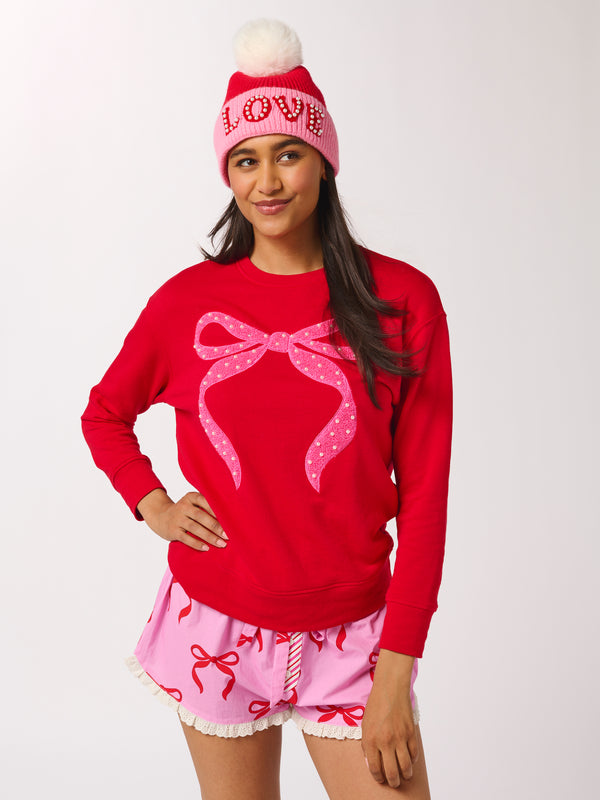 Shiraleah Shiraleah "Love" Beanie With Pearls Red