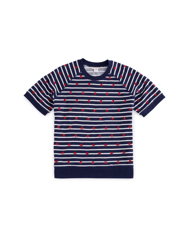 Shiraleah Shiraleah Stripes Lightweight Short Sleeve Sweatshirt Navy