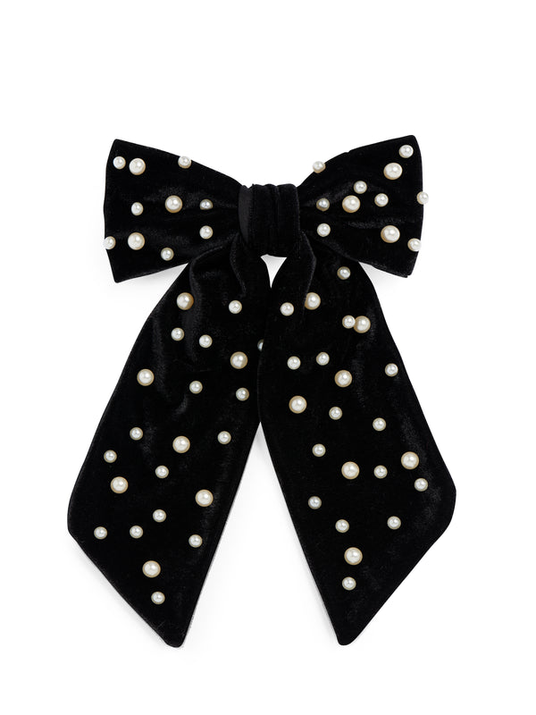 Shiraleah Shiraleah Velvet And Pearls Bow Clip Black