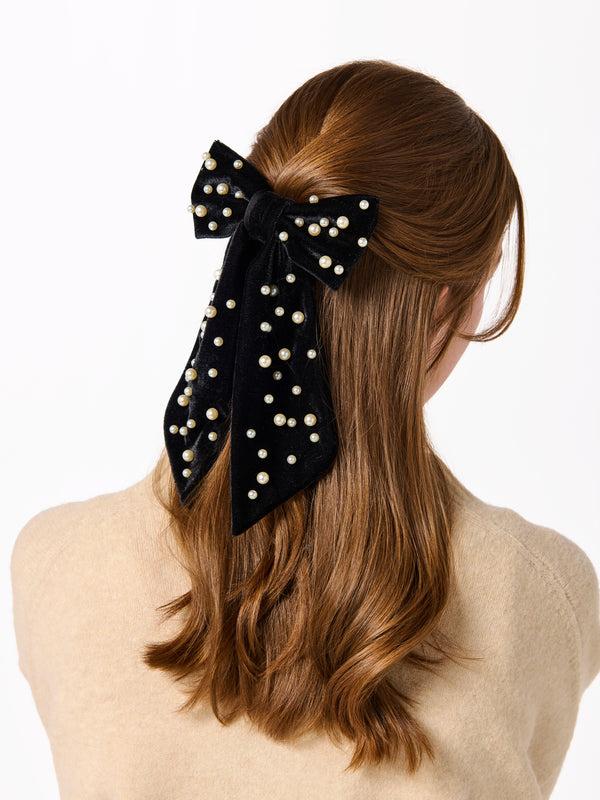 shiraleah Shiraleah Velvet And Pearls Bow Clip Black