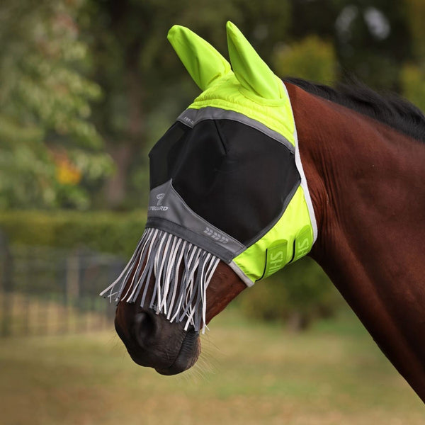 shires FlyGuard Pro Hi-Viz Fine Mesh Fly Mask with Ears & Nose Fringe