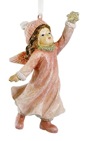 shishi Angel ornament holding snowflake pink silver 8cm