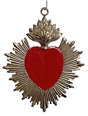 shishi Burning heart antique silver with red enamel 14cm