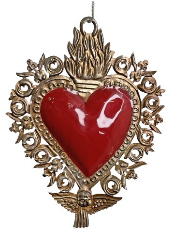 shishi Burning heart antique silver with red enamel 17cm