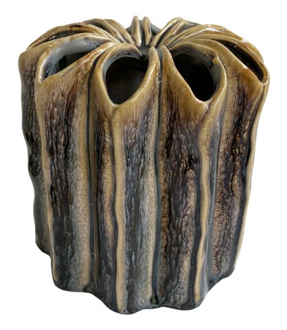 shishi Ceramic cylinder with pouches brown d8;h10cm