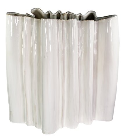 shishi Ceramic folded horizontal vase white w/brown rim 29x52x55cm