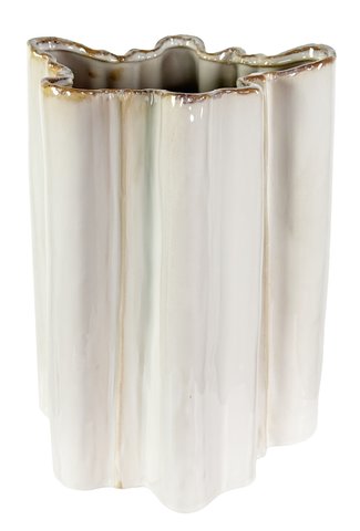 shishi Ceramic folded vase white wi/brown rim 17x20x27cm