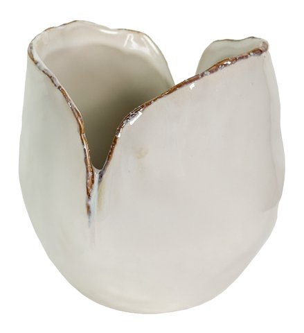 shishi Ceramic pot with cut white with brown edge d11;h12cm