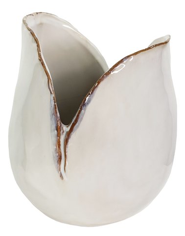 shishi Ceramic pot with cut white with brown edge d13;h16cm