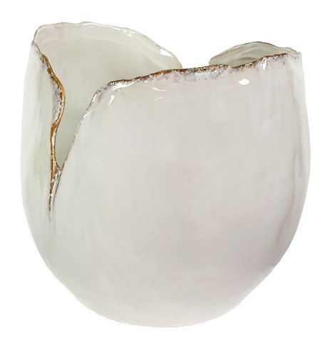shishi Ceramic pot with cut white with brown edge d28;h25cm