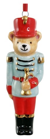 shishi Ceramic teddy nutcracker ornament lt blue red 10 5cm