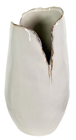 shishi Ceramic vase with cut white with brown edge d16;h36cm