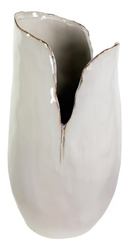 shishi Ceramic vase with cut white with brown edge d22;h46cm