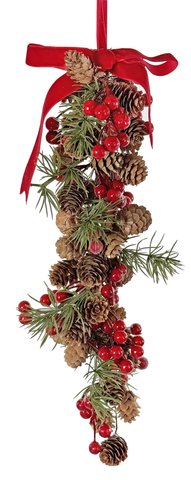 shishi Cone red berry green hanger with red velvet bow 40cm