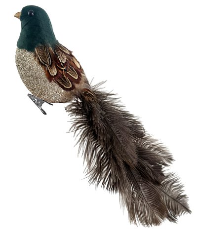 shishi Feather bird green head silver glitter body ostrich tail 36cm