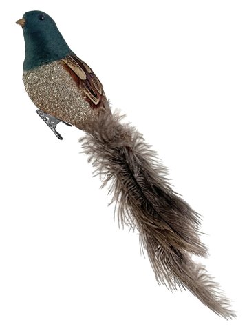 shishi Feather bird green head silver glitter body ostrich tail 30cm