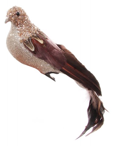 shishi Feather bird purple silver chest on clip 30cm