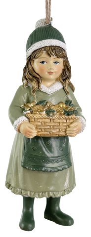 shishi Girl holding basket ornament green white gold 12cm