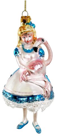 shishi Glass Alice in Wonderland ornament with Flamingo