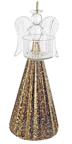 Shishi Glass Angel Holding T-light Gold Sequins Inside 20cm