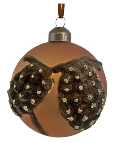 shishi Glass ball brown mat w/brown velvet cone and gold glitter 8cm