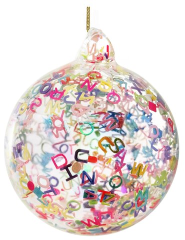 shishi Glass ball clear alphabet glitter inside 8cm