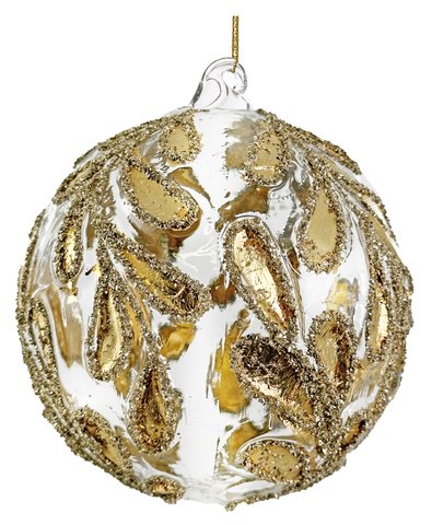 shishi Glass ball clear gold leaf leaves gold glitter 12cm