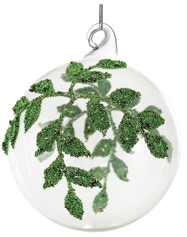 shishi Glass ball clear green beaded leaves deco 8cm